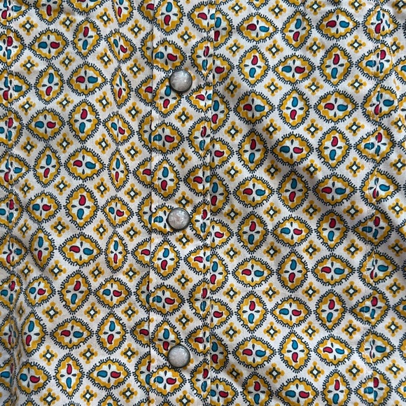 Cinch Women's Geometric Button Down Shirt - soft pink salmon with red and blue - Picture 2 of 6